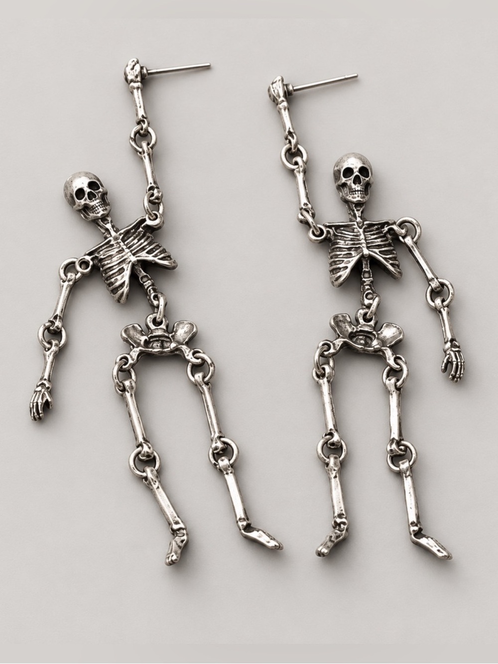 Antique Silver Skeleton Dangle Gothic Halloween Earrings